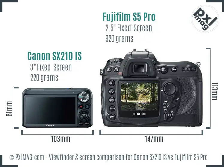 Canon SX210 IS vs Fujifilm S5 Pro Screen and Viewfinder comparison Canon SX210 IS vs Fujifilm S5 Pro Screen and Viewfinder comparison