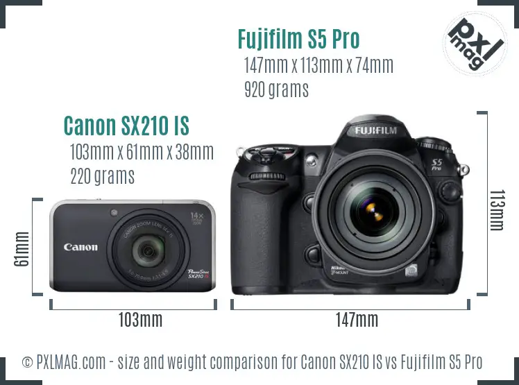 Canon SX210 IS vs Fujifilm S5 Pro size comparison Canon SX210 IS vs Fujifilm S5 Pro size comparison
