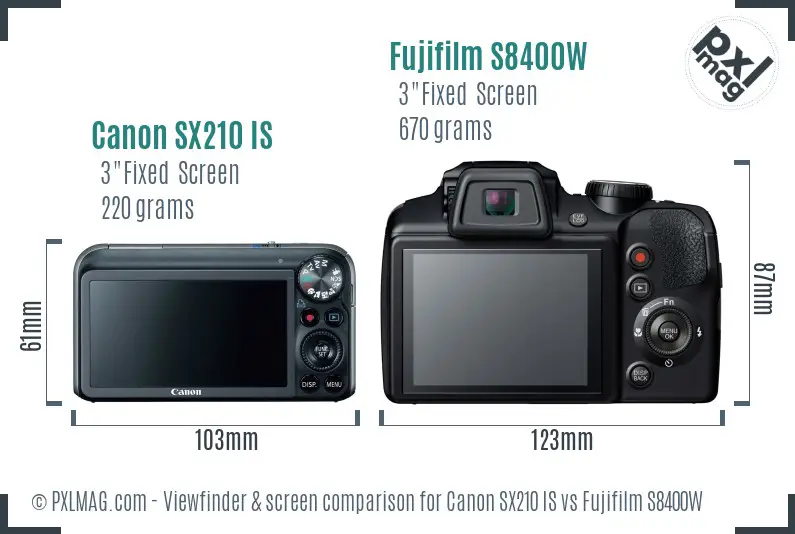 Canon SX210 IS vs Fujifilm S8400W Screen and Viewfinder comparison