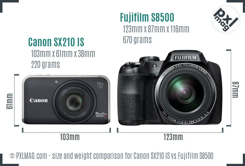 Canon SX210 IS vs Fujifilm S8500 size comparison Canon SX210 IS vs Fujifilm S8500 size comparison
