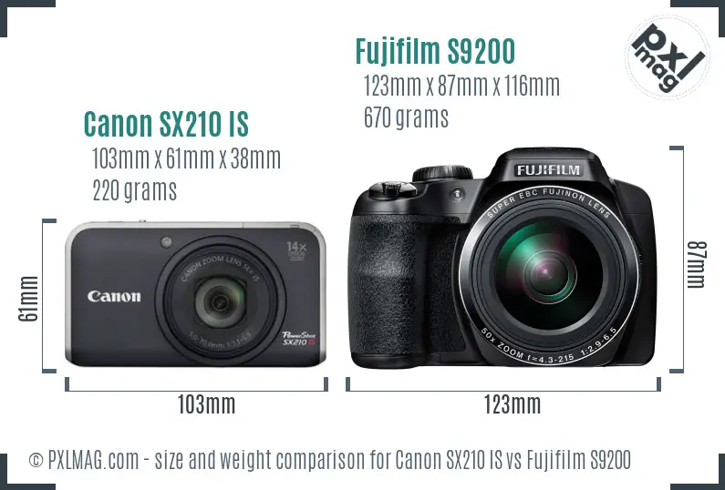 Canon SX210 IS vs Fujifilm S9200 size comparison