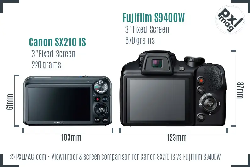 Canon SX210 IS vs Fujifilm S9400W Screen and Viewfinder comparison