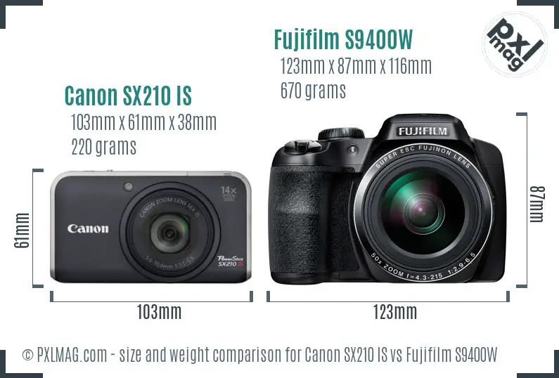 Canon SX210 IS vs Fujifilm S9400W size comparison