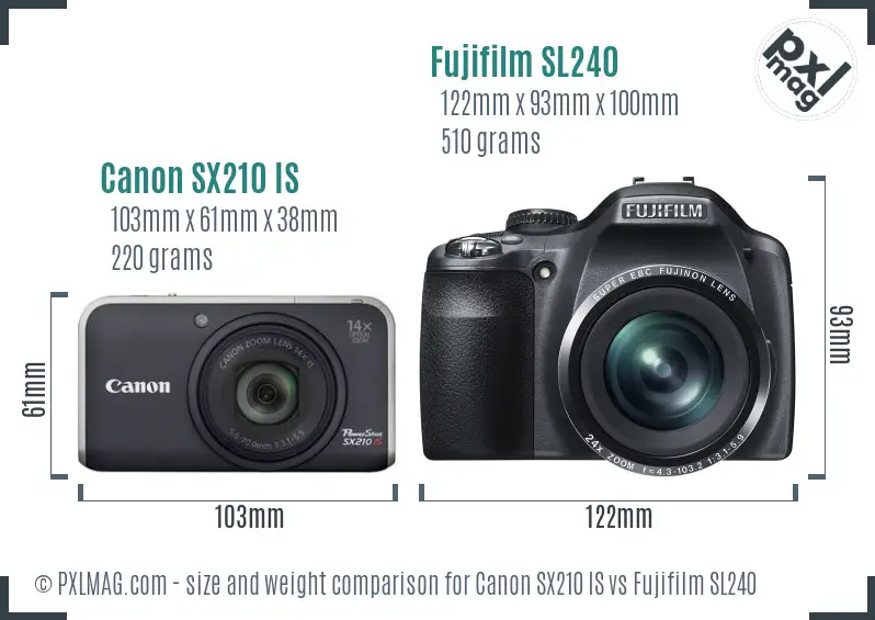 Canon SX210 IS vs Fujifilm SL240 size comparison