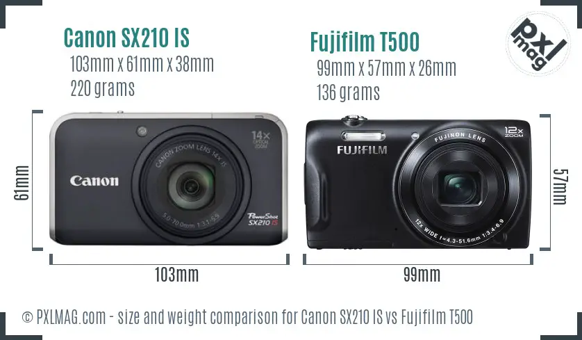 Canon SX210 IS vs Fujifilm T500 size comparison Canon SX210 IS vs Fujifilm T500 size comparison
