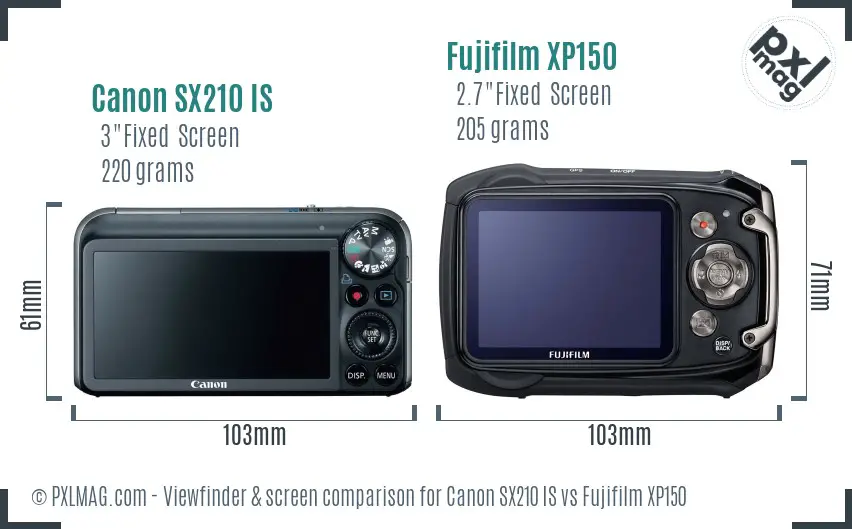 Canon SX210 IS vs Fujifilm XP150 Screen and Viewfinder comparison