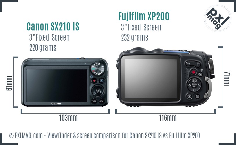 Canon SX210 IS vs Fujifilm XP200 Screen and Viewfinder comparison