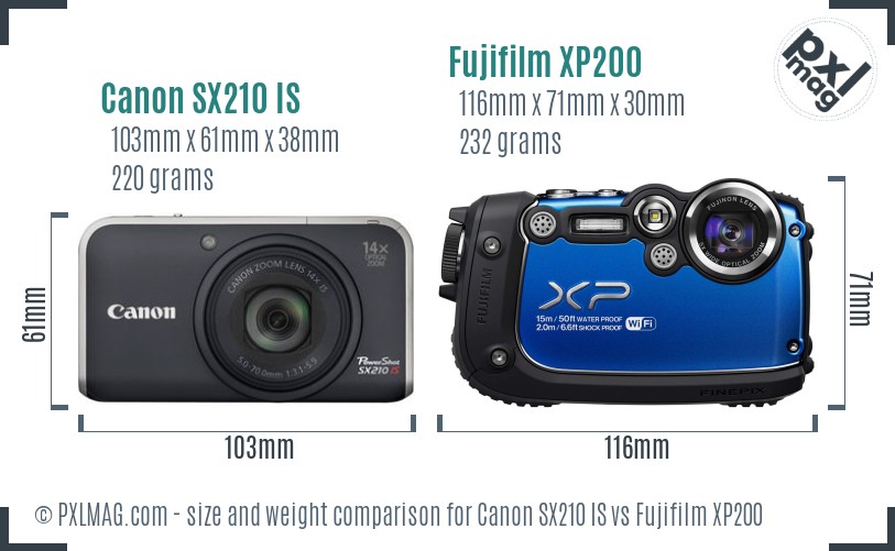 Canon SX210 IS vs Fujifilm XP200 size comparison