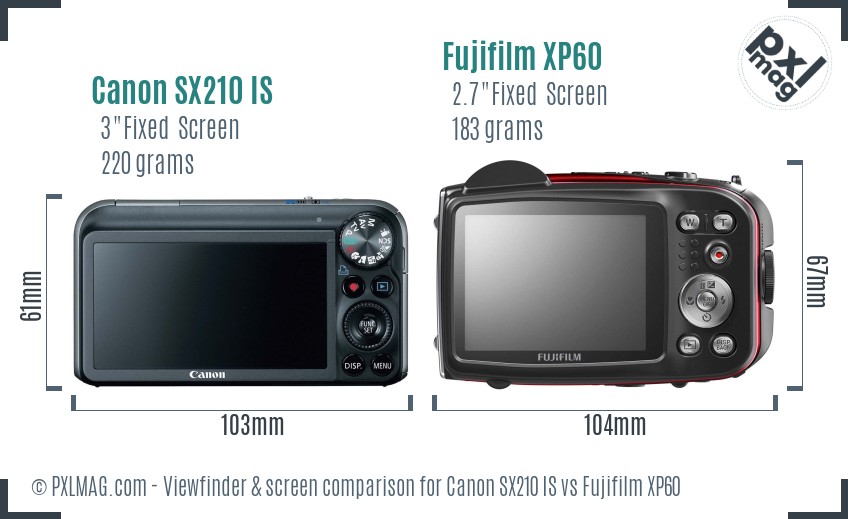 Canon SX210 IS vs Fujifilm XP60 Screen and Viewfinder comparison