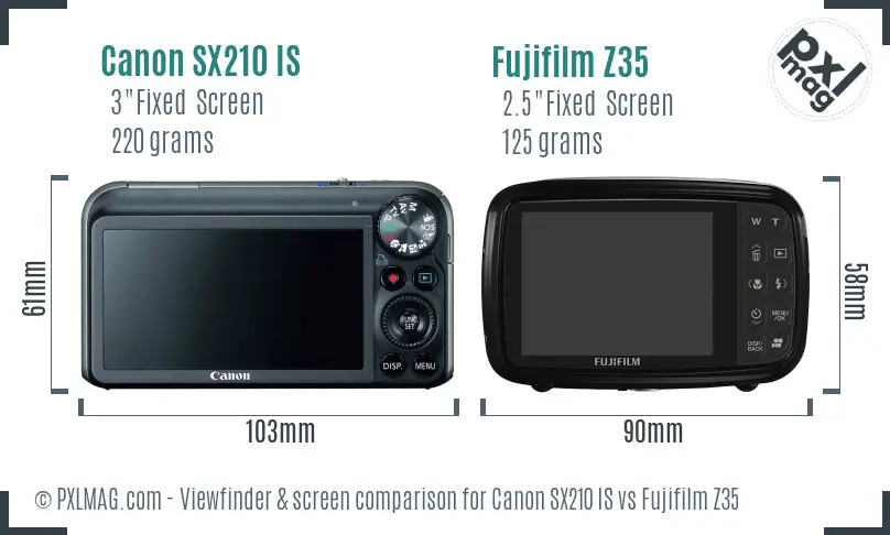 Canon SX210 IS vs Fujifilm Z35 Screen and Viewfinder comparison
