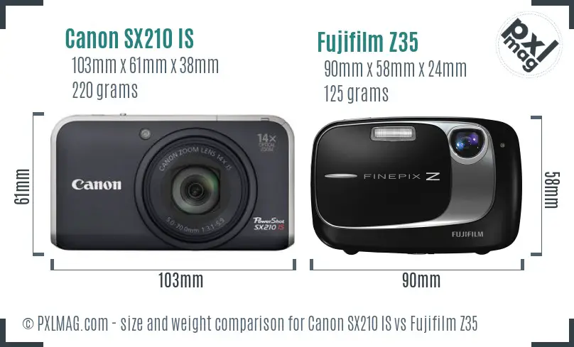 Canon SX210 IS vs Fujifilm Z35 size comparison