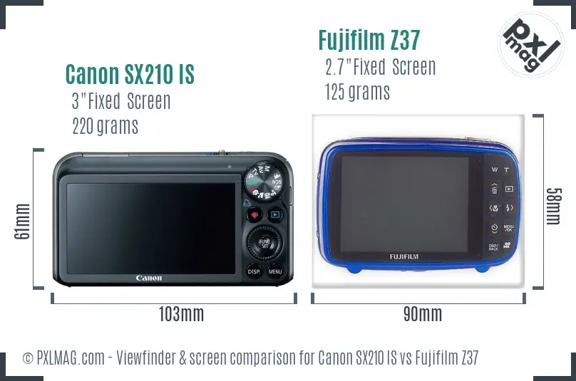 Canon SX210 IS vs Fujifilm Z37 Screen and Viewfinder comparison