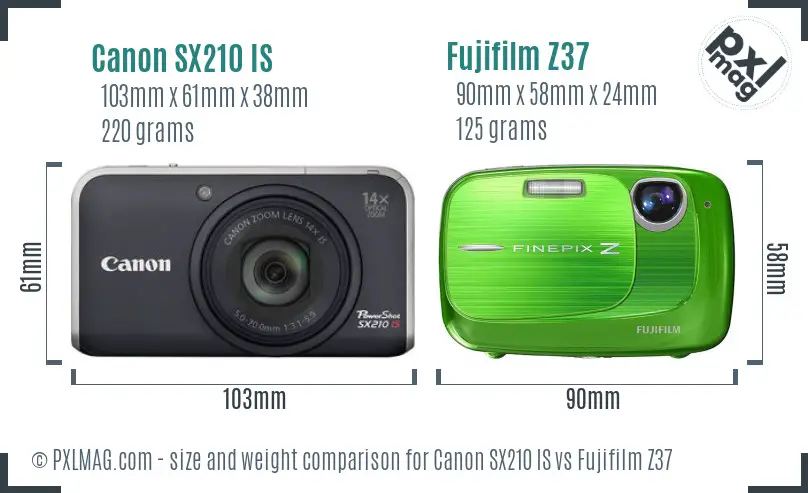 Canon SX210 IS vs Fujifilm Z37 size comparison