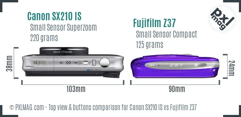 Canon SX210 IS vs Fujifilm Z37 top view buttons comparison