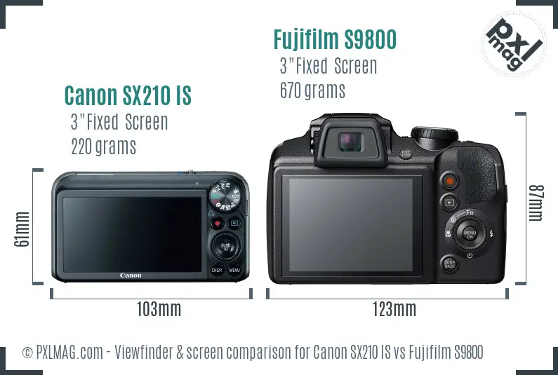 Canon SX210 IS vs Fujifilm S9800 Screen and Viewfinder comparison