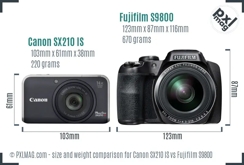 Canon SX210 IS vs Fujifilm S9800 size comparison