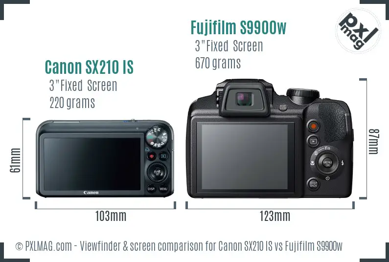 Canon SX210 IS vs Fujifilm S9900w Screen and Viewfinder comparison