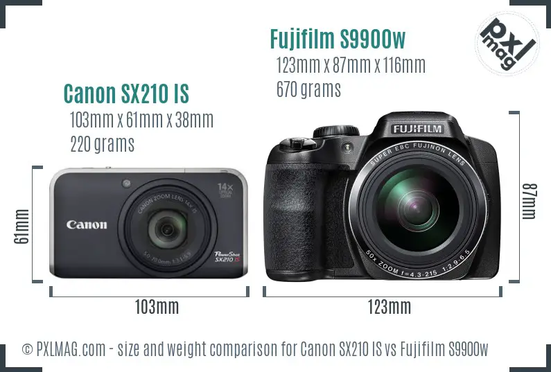 Canon SX210 IS vs Fujifilm S9900w size comparison