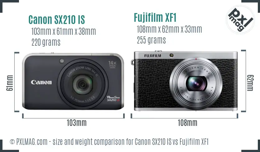 Canon SX210 IS vs Fujifilm XF1 size comparison