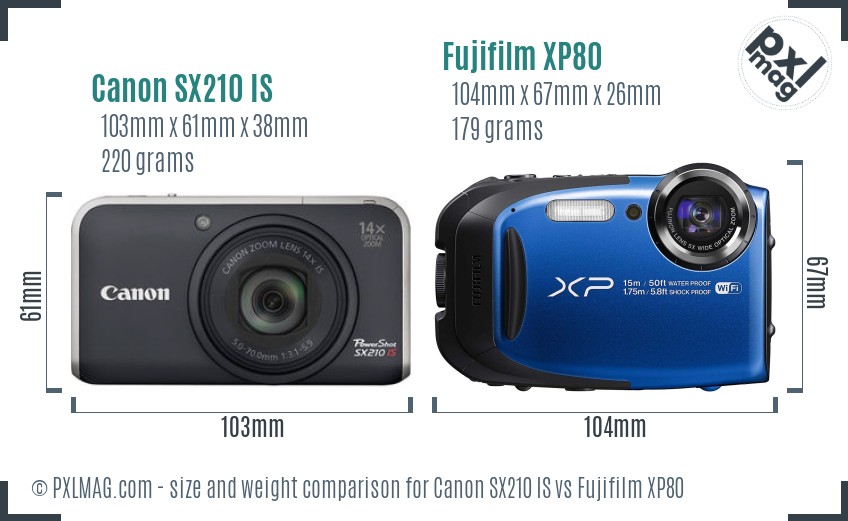 Canon SX210 IS vs Fujifilm XP80 size comparison
