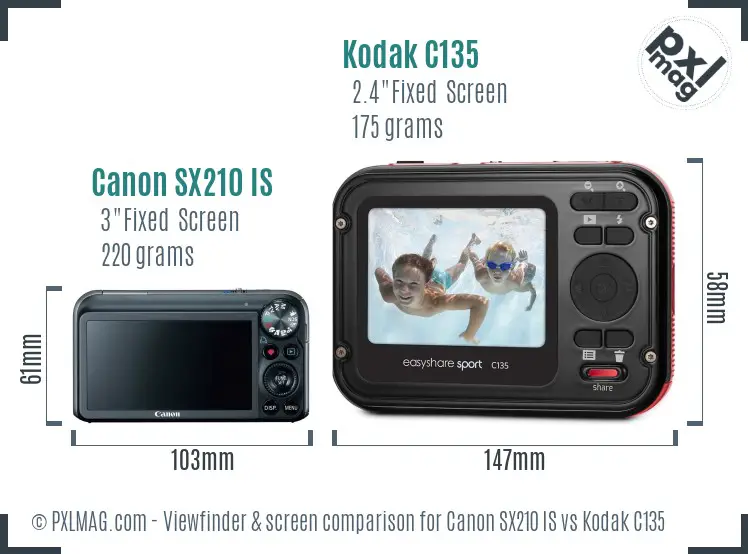 Canon SX210 IS vs Kodak C135 Screen and Viewfinder comparison