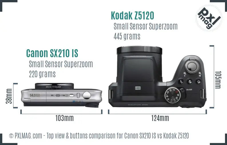 Canon SX210 IS vs Kodak Z5120 top view buttons comparison