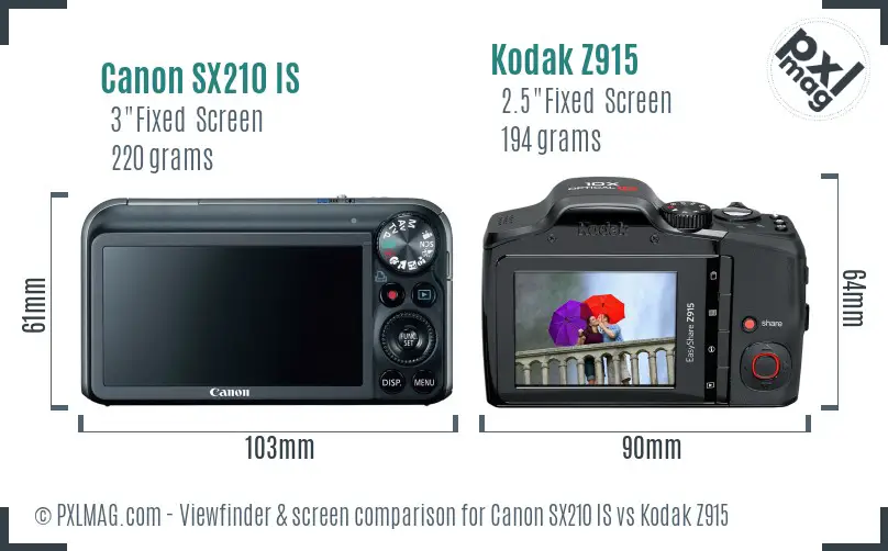 Canon SX210 IS vs Kodak Z915 Screen and Viewfinder comparison