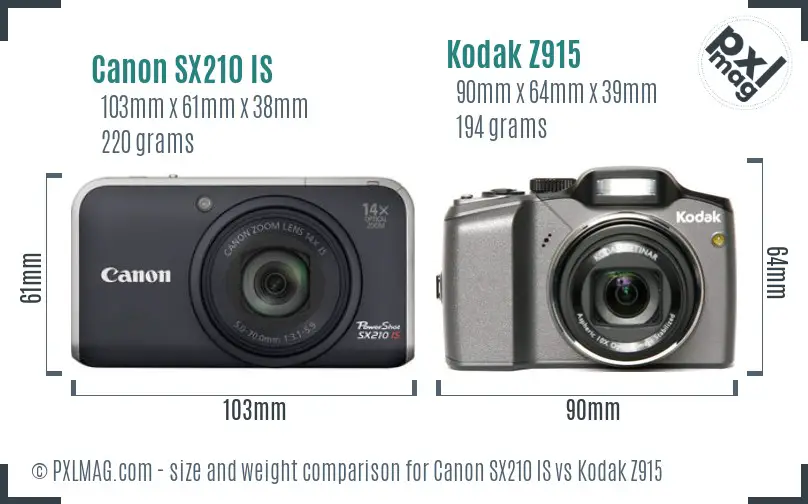 Canon SX210 IS vs Kodak Z915 size comparison