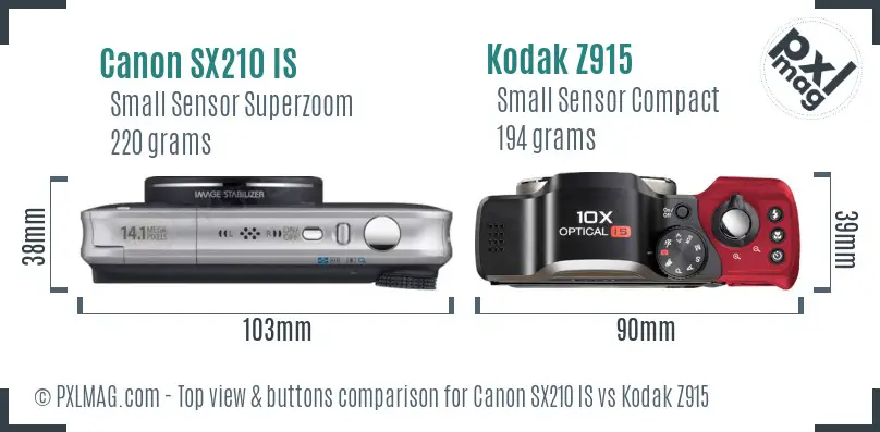 Canon SX210 IS vs Kodak Z915 top view buttons comparison