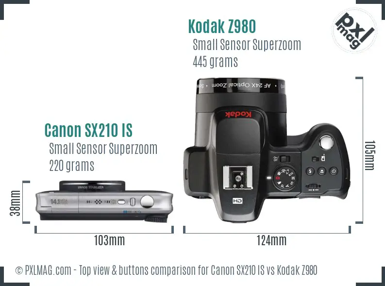 Canon SX210 IS vs Kodak Z980 top view buttons comparison