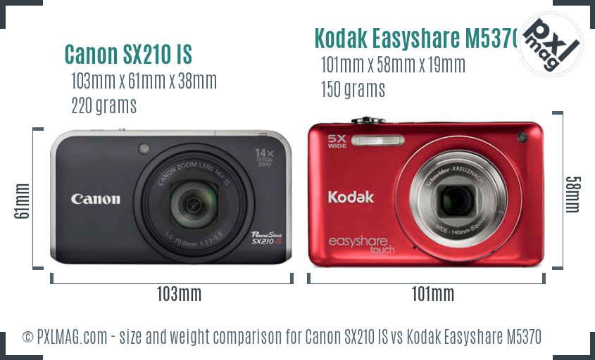 Canon SX210 IS vs Kodak Easyshare M5370 size comparison
