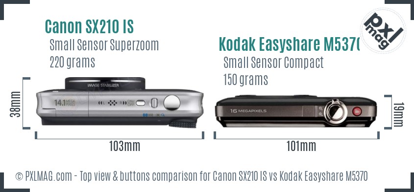 Canon SX210 IS vs Kodak Easyshare M5370 top view buttons comparison