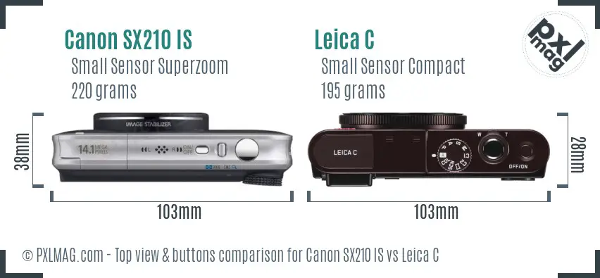 Canon SX210 IS vs Leica C top view buttons comparison
