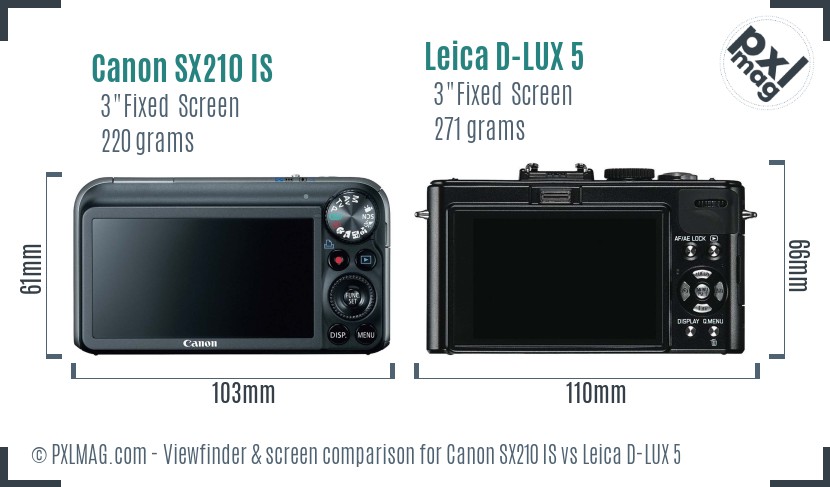 Canon SX210 IS vs Leica D-LUX 5 Screen and Viewfinder comparison