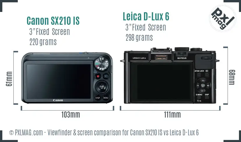 Canon SX210 IS vs Leica D-Lux 6 Screen and Viewfinder comparison