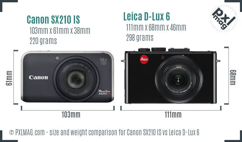 Canon SX210 IS vs Leica D-Lux 6 size comparison