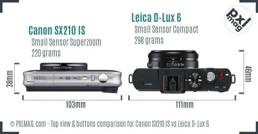 Canon SX210 IS vs Leica D-Lux 6 top view buttons comparison