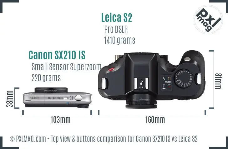 Canon SX210 IS vs Leica S2 top view buttons comparison