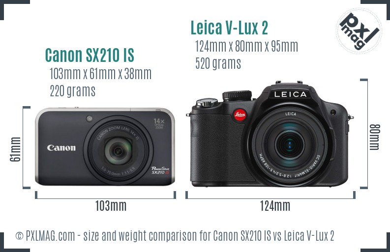 Canon SX210 IS vs Leica V-Lux 2 size comparison