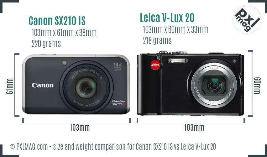 Canon SX210 IS vs Leica V-Lux 20 size comparison Canon SX210 IS vs Leica V-Lux 20 size comparison