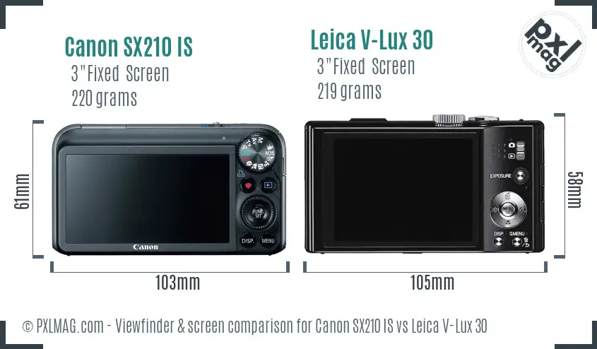Canon SX210 IS vs Leica V-Lux 30 Screen and Viewfinder comparison