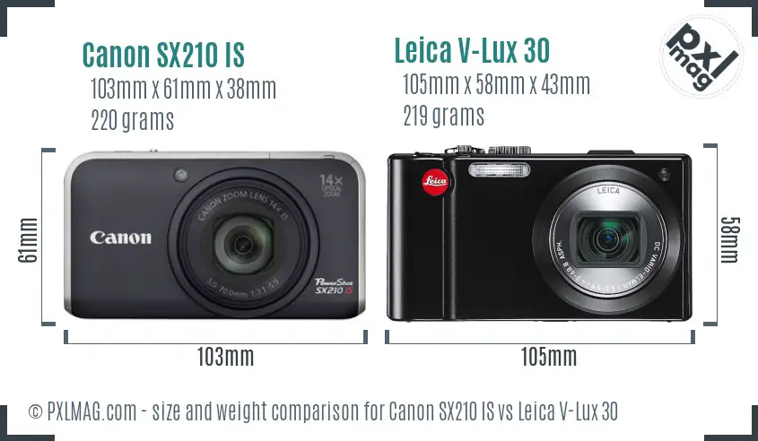 Canon SX210 IS vs Leica V-Lux 30 size comparison