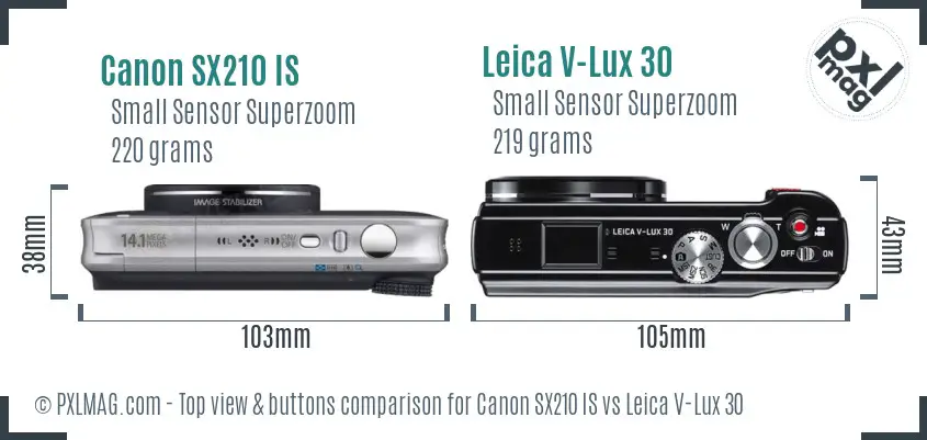 Canon SX210 IS vs Leica V-Lux 30 top view buttons comparison