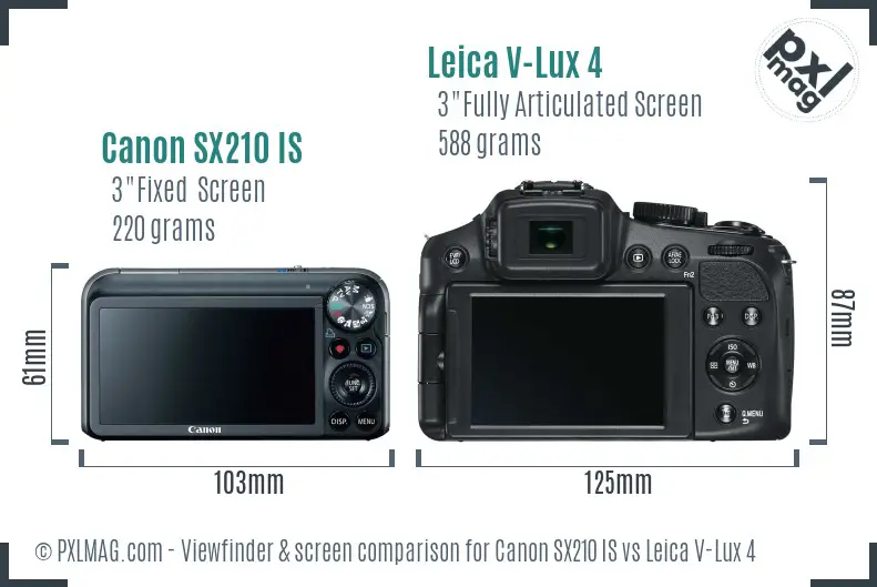 Canon SX210 IS vs Leica V-Lux 4 Screen and Viewfinder comparison
