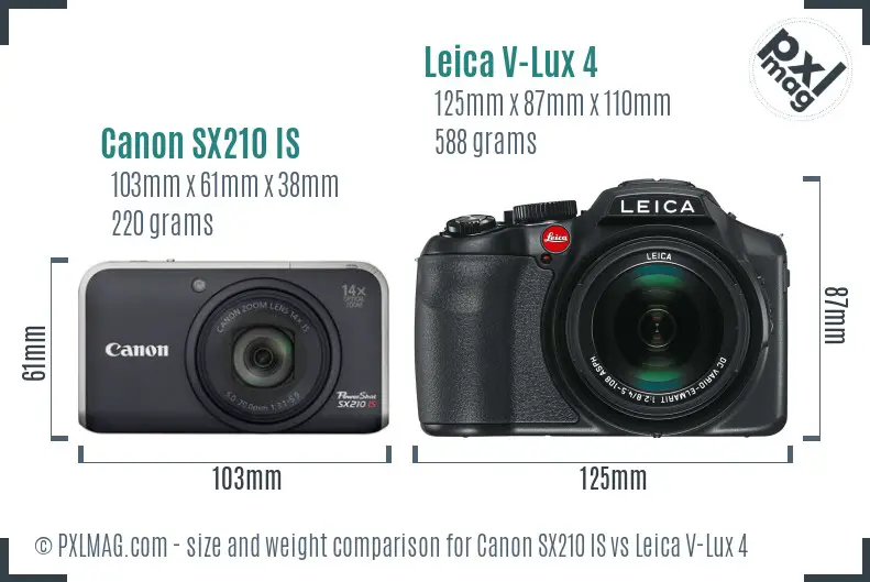 Canon SX210 IS vs Leica V-Lux 4 size comparison