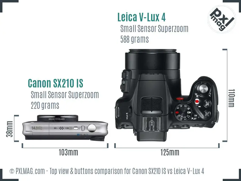 Canon SX210 IS vs Leica V-Lux 4 top view buttons comparison