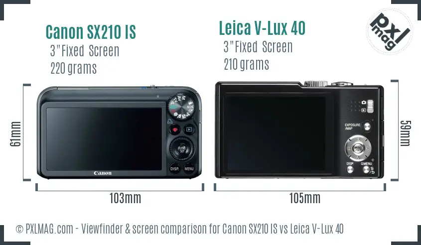 Canon SX210 IS vs Leica V-Lux 40 Screen and Viewfinder comparison