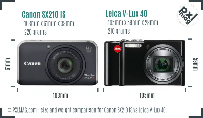 Canon SX210 IS vs Leica V-Lux 40 size comparison