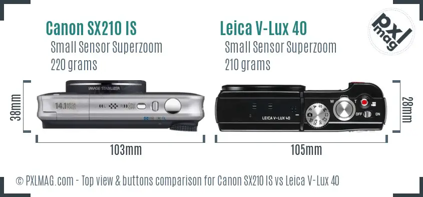 Canon SX210 IS vs Leica V-Lux 40 top view buttons comparison