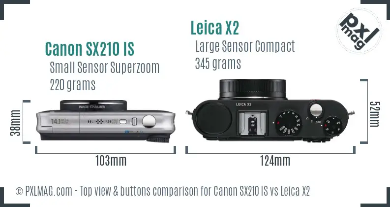 Canon SX210 IS vs Leica X2 top view buttons comparison